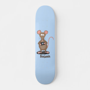 Funny rat met camera-cartoon illustratie skateboard