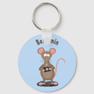 Funny rat met camera-cartoon illustratie sleutelhanger