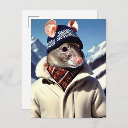 Funny Rat Modeling Ski Draag Briefkaart (Voorkant / Achterkant)