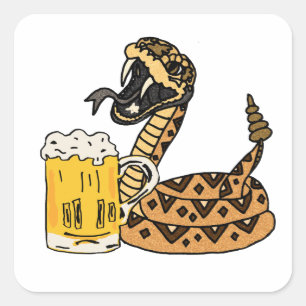 Funny Rattlesnake Drink Beer Vierkante Sticker