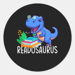 Funny Reading Book Readers Dinosaur Dino Apparel Ronde Sticker