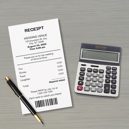 Funny, Receipt theme wedding invitation