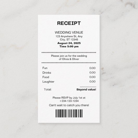 Funny, Receipt theme wedding invitation (Devant)