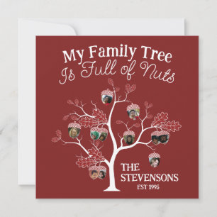 Funny Red Afbeelding Family Tree is vol met noten Feestdagenkaart