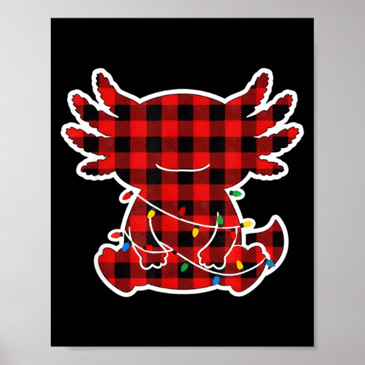 Funny Red And Black Buffalo Plaid Axolotl Christma Poster (Voorkant)