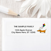 Funny Red dachshund Flying Kite Cartoon Etiket (Insitu)