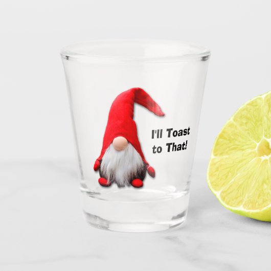 Funny Red Gnome kerstaast Shot Glas (Voorkant)