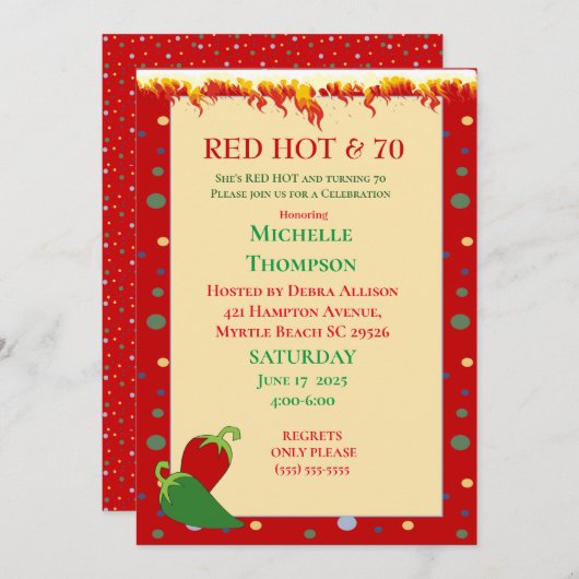 Funny Red Hot 70e anniversaire Invitations (Devant / Derrière)