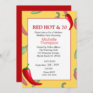 Funny Red Hot Pepper 70th Birthday Invitation
