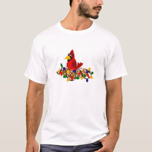 Funny Red Kardinaal in Nest met kerstlichten T-shirt