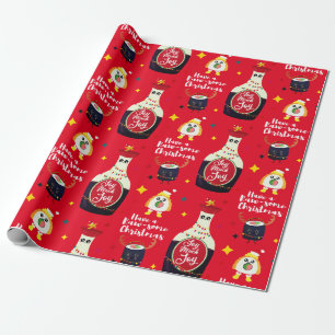 Funny Red Kawaii Sushi Cartoon Kerst Cadeaupapier