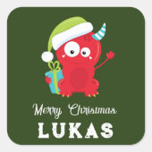 Funny Red Kerstmonster Kinder feestdag Vierkante Sticker (Voorkant)