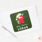 Funny Red Kerstmonster Kinder feestdag Vierkante Sticker (Envelop)