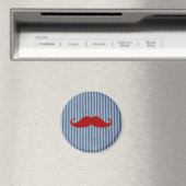 Funny Red Mustache en Blue White Stripes Magneet (Insitu (Vaatwasser))