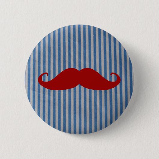 Funny Red Mustache en Blue White Stripes Ronde Button 5,7 Cm (Voorkant)
