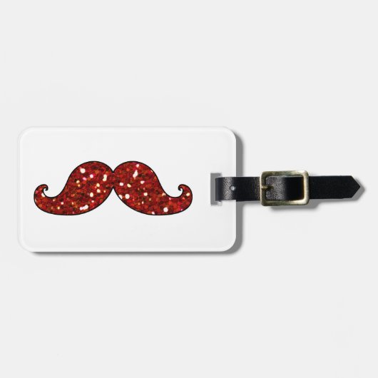 FUNNY RED MUSTACHE PRINTED GLITTER BAGAGELABEL (Voorkant horizontaal)