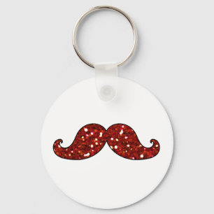 FUNNY RED MUSTACHE PRINTED GLITTER SLEUTELHANGER