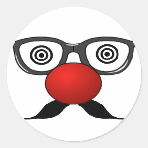Funny Red Nose rare glazen snor Ronde Sticker