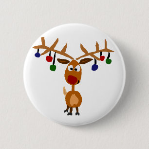 Funny Red Nosed-rendierkerstkunst Ronde Button 5,7 Cm