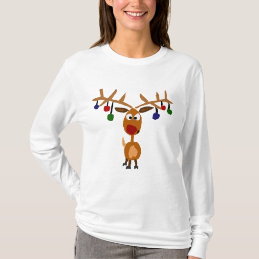 Funny Red Nosed-rendierkerstkunst T-shirt (Voorkant)
