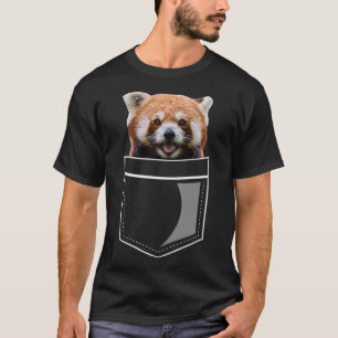 Funny Red Panda Beer in Chest Pocket Cute Animal L T-shirt
