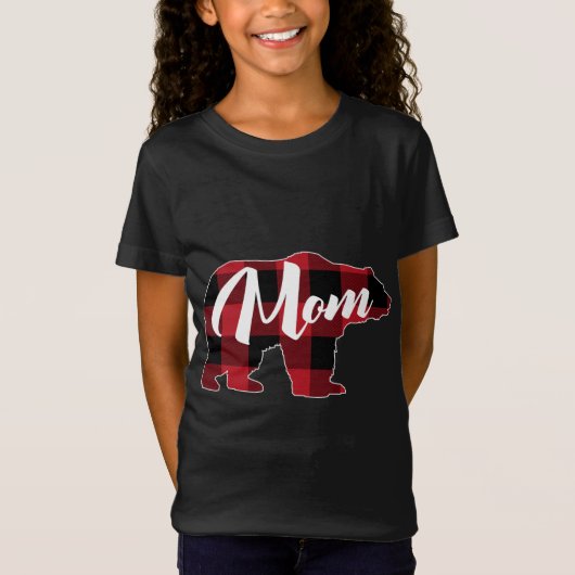 Funny Red Plaid Buffalo Bear Apparel, Fun Mom Paja T-shirt (Voorkant)