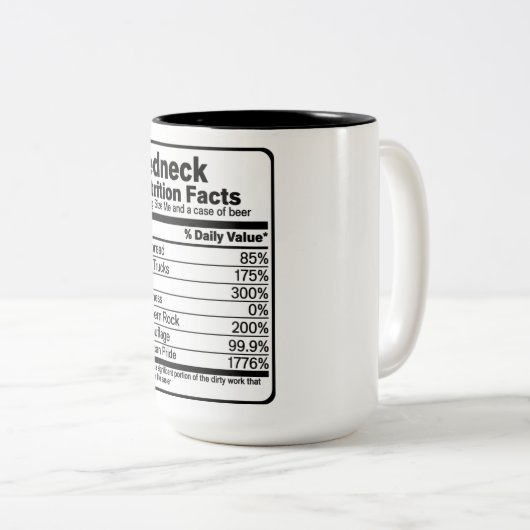 Funny Redeck Nutritional Facts Two-Tone Coffee M Tweekleurige Koffiemok (Voorkant rechts)