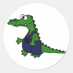 Funny Redneck Alligator in Overalls Ronde Sticker