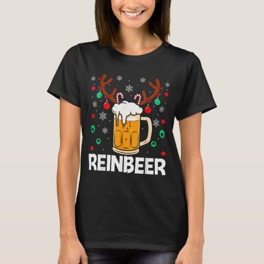 Funny Reinbeer Winedeer Beer Wine Matching Couples T-shirt (Voorkant)