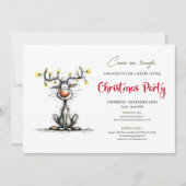 Funny Reindeer Cartoon Holiday Party Invitation (Devant)