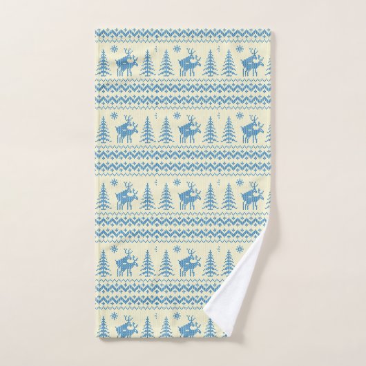 Funny Reindeer Christmas Tree Snow Blue Pattern (Serviette à main)