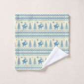 Funny Reindeer Christmas Tree Snow Blue Pattern (Gant de toilette)