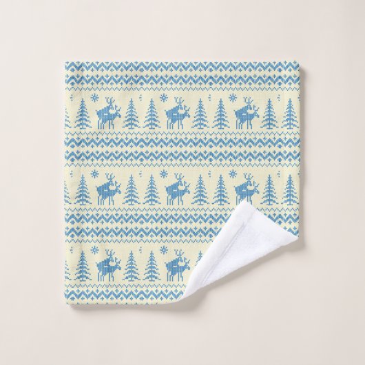 Funny Reindeer Christmas Tree Snow Blue Pattern (Gant de toilette)