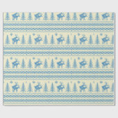 Funny Reindeer Christmas Tree Snow Blue Pattern Cadeaupapier (Vlak)