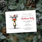 Funny Reindeer Hand Drawn Holiday Party Card Kaart