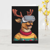 Funny Reindeer In Christmas Sweater And Vr Headset Kaart (Gele Bloem)