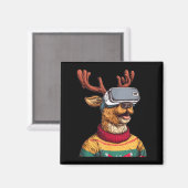 Funny Reindeer In Christmas Sweater And Vr Headset Magneet (Voorkant / Achterkant)