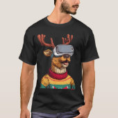 Funny Reindeer In Christmas Sweater And Vr Headset T-shirt (Voorkant)