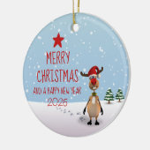 Funny Reindeer Kerstmis Nieuwjaar 2021 Keramisch Ornament (Links)