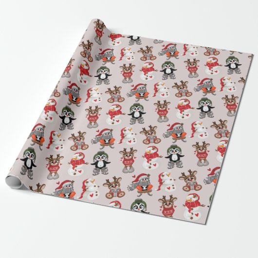 Funny Reindeer met Snow Man Kerstmis  Cadeaupapier (Uitgerold)