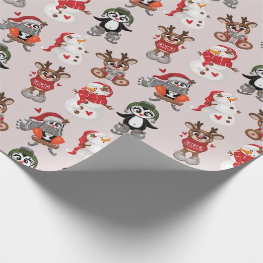 Funny Reindeer met Snow Man Kerstmis Cadeaupapier (Hoek)