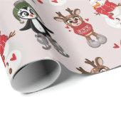 Funny Reindeer met Snow Man Kerstmis  Cadeaupapier (Rol Hoek)