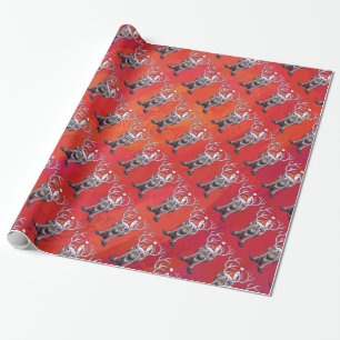 Funny Reindeer Pattern on Red Cadeaupapier