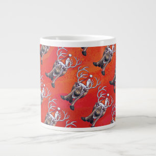 Funny Reindeer Pattern on Red Extra Grote Beker