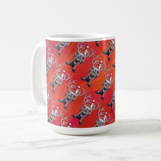 Funny Reindeer Pattern on Red Koffiemok (Voorkant links)