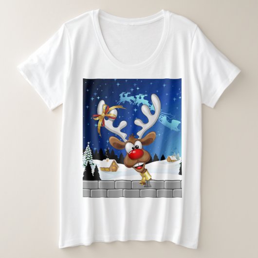 Funny Reindeer Peeking Christmas Meme  Grote Maat T-shirt (Design voorkant)