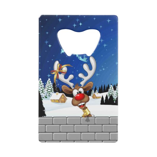 Funny Reindeer Peeking Christmas Meme  Kredietkaart Flessenopener (Voorkant)