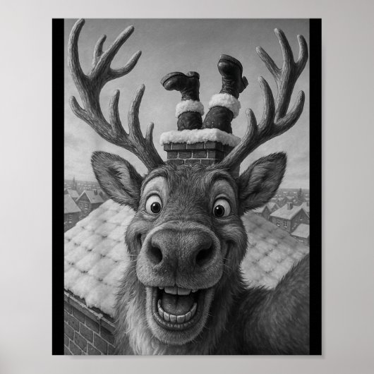 Funny Reindeer Selfie Santa Boys Girls Christmas Poster (Voorkant)