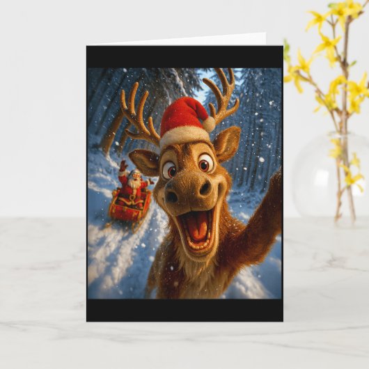Funny Reindeer Selfie Santa Merry Christmas Men Wo Kaart (Gele Bloem)