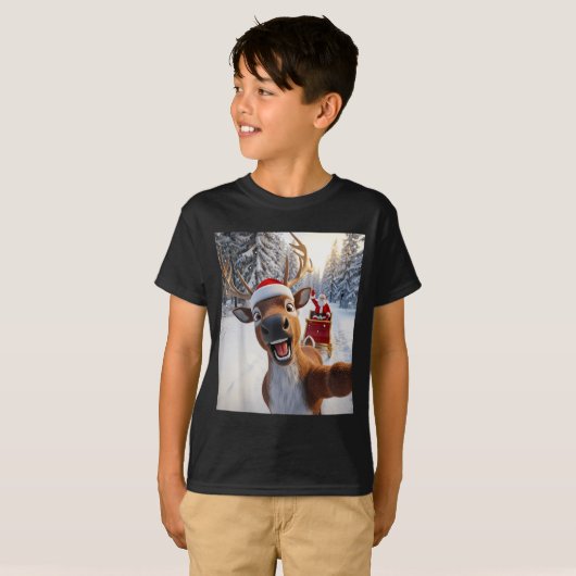 Funny Reindeer Selfie Santa Merry Christmas Men Wo T-shirt (Voorkant volledig)